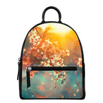 Sunrise Japanese Cherry Blossom Print Leather Backpack