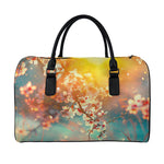 Sunrise Japanese Cherry Blossom Print Leather Duffle Bag