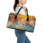 Sunrise Japanese Cherry Blossom Print Leather Duffle Bag