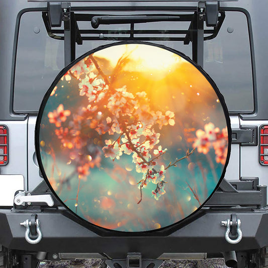 Sunrise Japanese Cherry Blossom Print Leather Spare Tire Cover