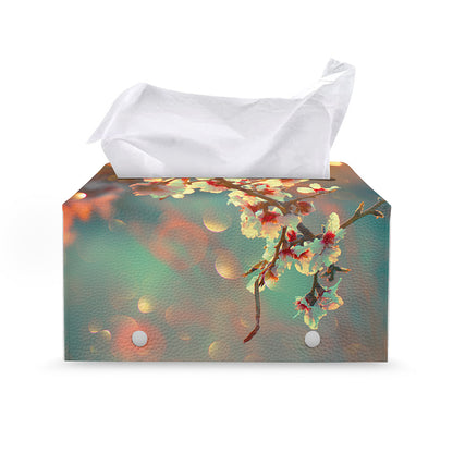 Sunrise Japanese Cherry Blossom Print Leather Tissue Box Cover