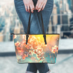 Sunrise Japanese Cherry Blossom Print Leather Tote Bag