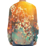 Sunrise Japanese Cherry Blossom Print Long Sleeve Baseball Jersey