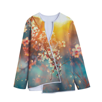 Sunrise Japanese Cherry Blossom Print Long Sleeve Short Coat
