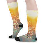 Sunrise Japanese Cherry Blossom Print Long Socks
