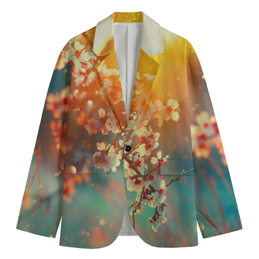 Sunrise Japanese Cherry Blossom Print Men's Blazer