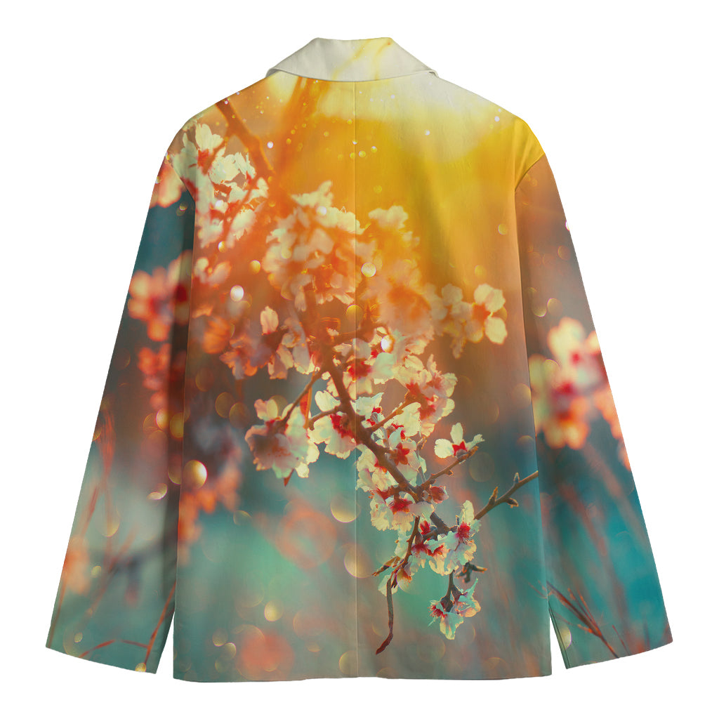 Sunrise Japanese Cherry Blossom Print Men's Blazer