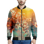 Sunrise Japanese Cherry Blossom Print Men's Bomber Jacket