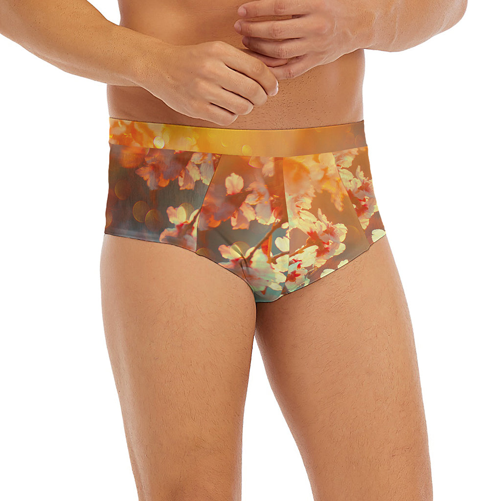 Sunrise Japanese Cherry Blossom Print Men's Briefs