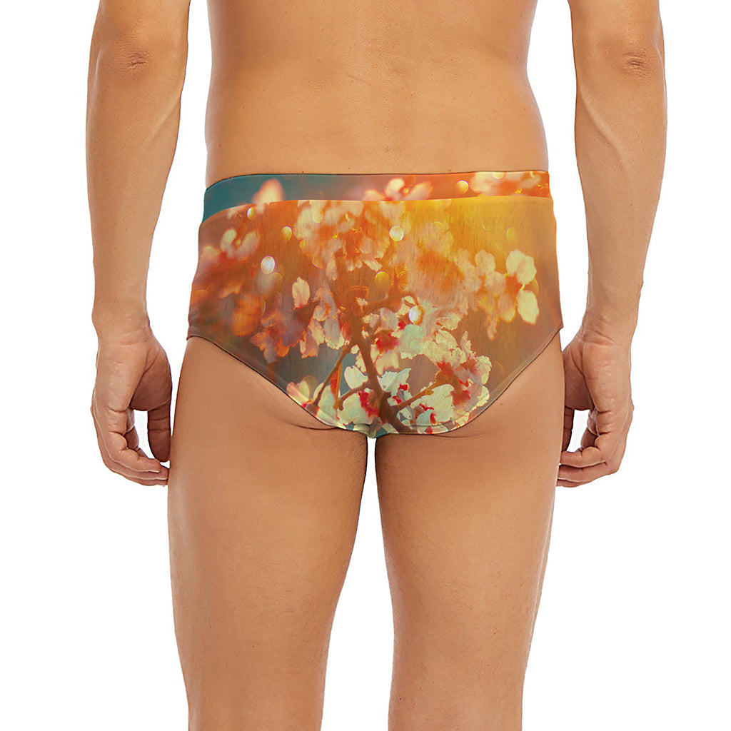 Sunrise Japanese Cherry Blossom Print Men's Briefs