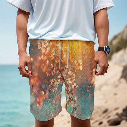 Sunrise Japanese Cherry Blossom Print Men's Cargo Shorts