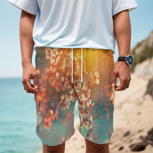 Sunrise Japanese Cherry Blossom Print Men's Cargo Shorts