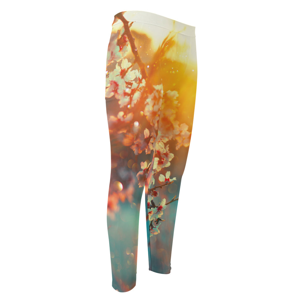 Sunrise Japanese Cherry Blossom Print Men's Compression Pants