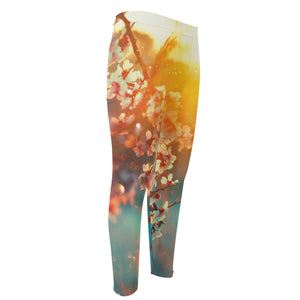 Sunrise Japanese Cherry Blossom Print Men's Compression Pants