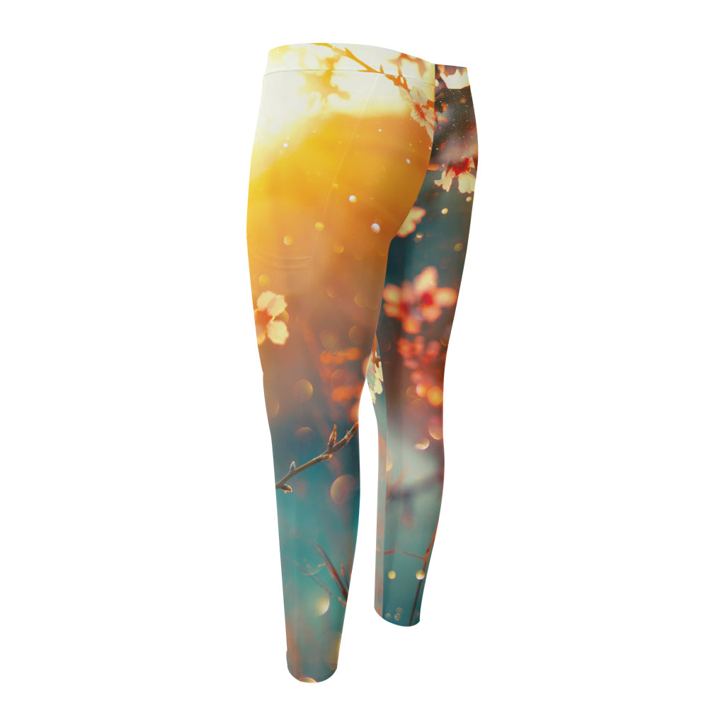 Sunrise Japanese Cherry Blossom Print Men's Compression Pants