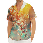 Sunrise Japanese Cherry Blossom Print Men's Deep V-Neck Shirt