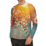 Sunrise Japanese Cherry Blossom Print Men's Long Sleeve Rash Guard