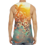 Sunrise Japanese Cherry Blossom Print Men's Muscle Tank Top