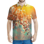 Sunrise Japanese Cherry Blossom Print Men's Polo Shirt