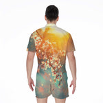 Sunrise Japanese Cherry Blossom Print Men's Rompers
