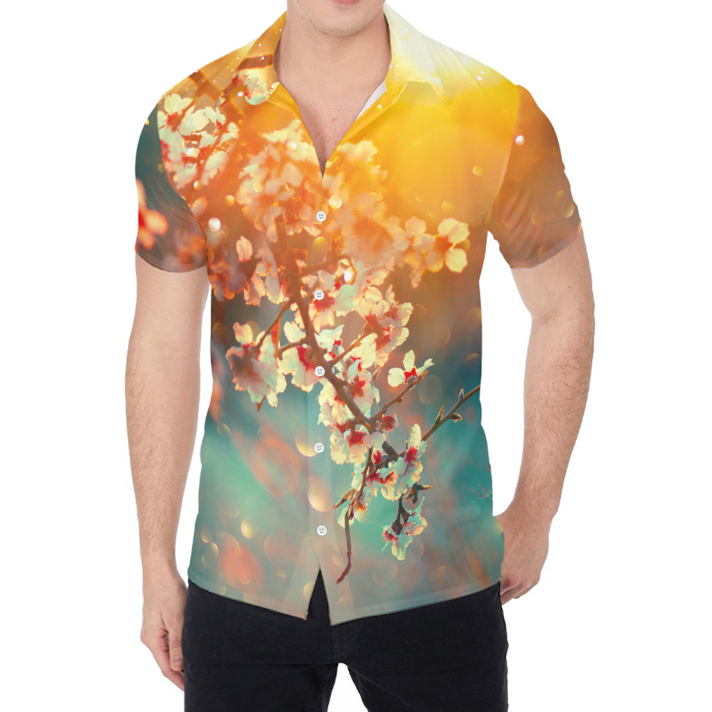 Sunrise Japanese Cherry Blossom Print Men's Shirt