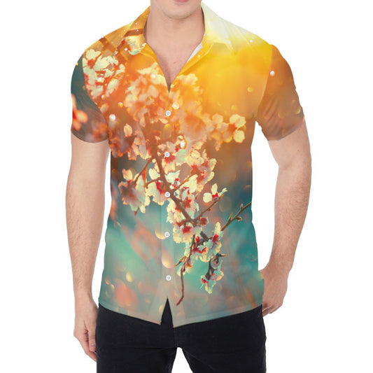 Sunrise Japanese Cherry Blossom Print Men's Shirt