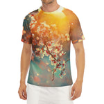 Sunrise Japanese Cherry Blossom Print Men's Short Sleeve Rash Guard