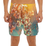 Sunrise Japanese Cherry Blossom Print Men's Split Running Shorts