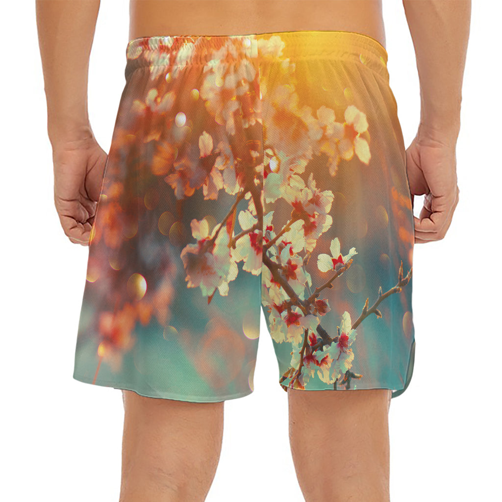Sunrise Japanese Cherry Blossom Print Men's Split Running Shorts