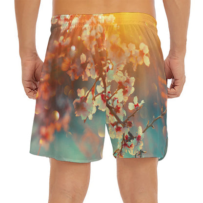 Sunrise Japanese Cherry Blossom Print Men's Split Running Shorts