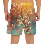 Sunrise Japanese Cherry Blossom Print Men's Split Running Shorts