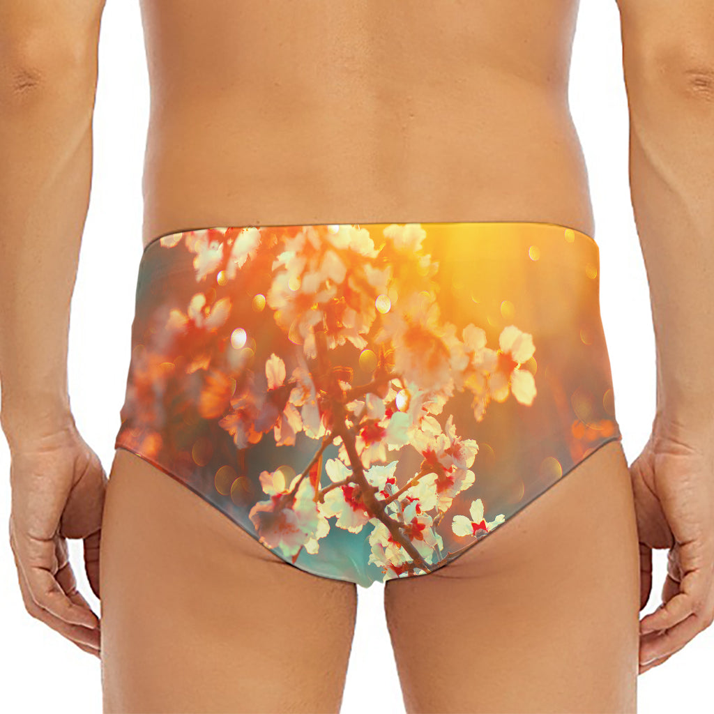 Sunrise Japanese Cherry Blossom Print Men's Triangle Swim Briefs