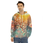 Sunrise Japanese Cherry Blossom Print Men's Velvet Pullover Hoodie