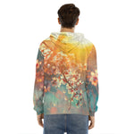 Sunrise Japanese Cherry Blossom Print Men's Velvet Pullover Hoodie