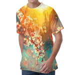 Sunrise Japanese Cherry Blossom Print Men's Velvet T-Shirt