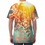 Sunrise Japanese Cherry Blossom Print Men's Velvet T-Shirt