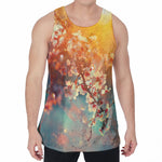 Sunrise Japanese Cherry Blossom Print Men's Velvet Tank Top