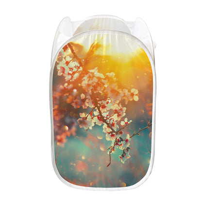Sunrise Japanese Cherry Blossom Print Mesh Laundry Hamper
