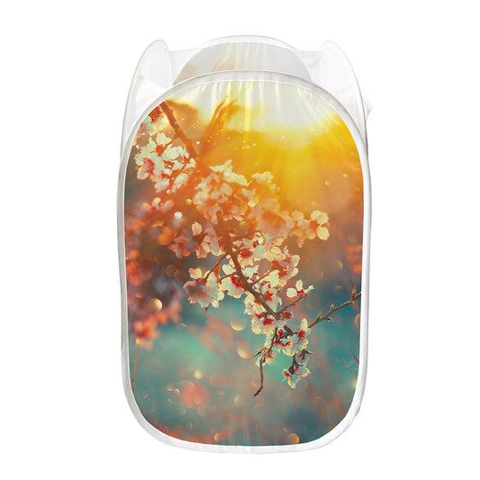 Sunrise Japanese Cherry Blossom Print Mesh Laundry Hamper