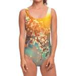 Sunrise Japanese Cherry Blossom Print One Piece Swimsuit