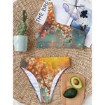 Sunrise Japanese Cherry Blossom Print One Shoulder Bikini Top