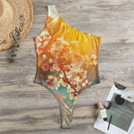 Sunrise Japanese Cherry Blossom Print One Shoulder Bodysuit