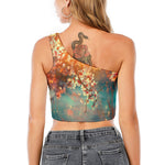Sunrise Japanese Cherry Blossom Print One Shoulder Crop Top
