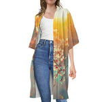 Sunrise Japanese Cherry Blossom Print Open Front Beach Cover Up
