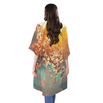 Sunrise Japanese Cherry Blossom Print Open Front Beach Cover Up