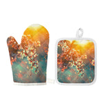Sunrise Japanese Cherry Blossom Print Oven Mitt And Pot Holder Set