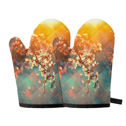 Sunrise Japanese Cherry Blossom Print Oven Mitts