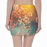 Sunrise Japanese Cherry Blossom Print Pencil Mini Skirt