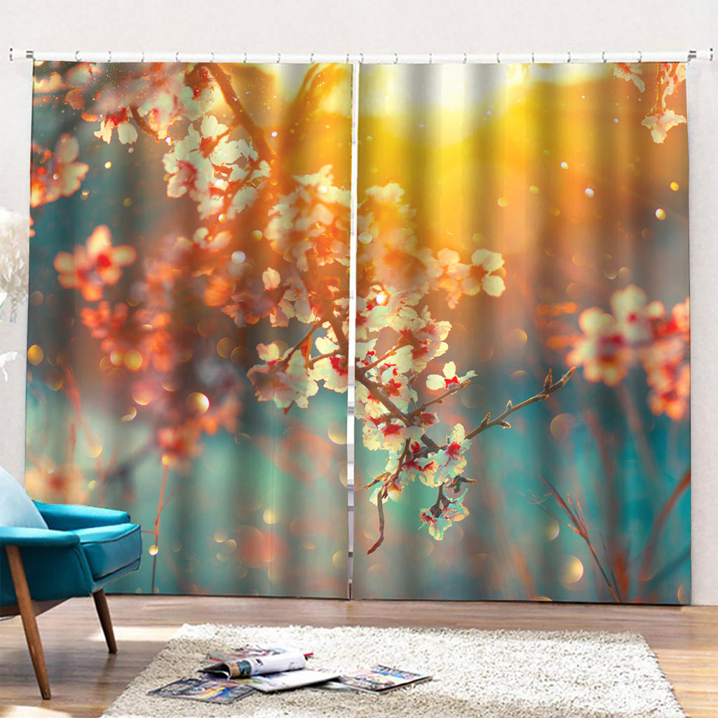 Sunrise Japanese Cherry Blossom Print Pencil Pleat Curtains
