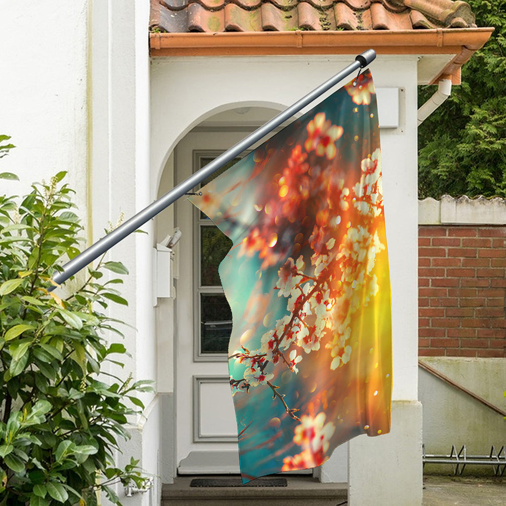 Sunrise Japanese Cherry Blossom Print Polyester Flag